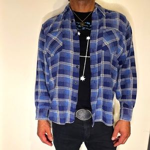 Vintage Saugatuck Flannel - large, blue/grey